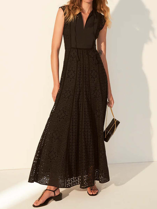 Eyelet Sleeveless Maxi Dress