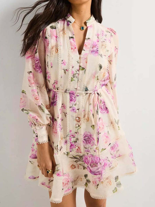 Floral Print Belted Mini Dress
