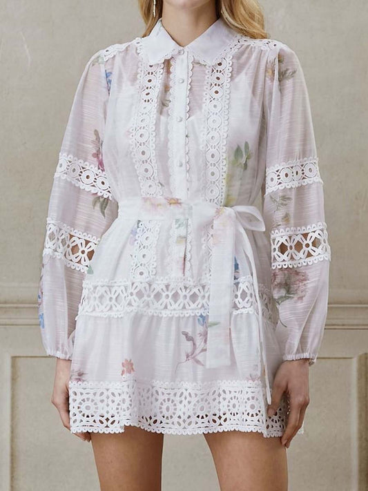 Lace Patchwork Printed Dress