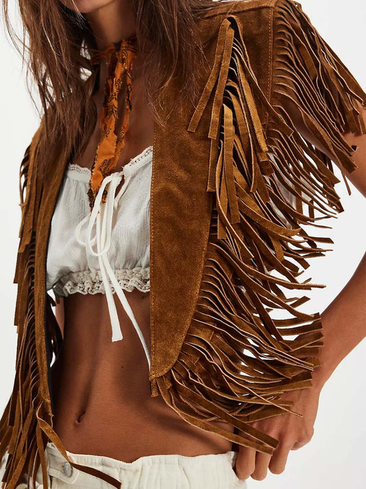 Suede Fringe Vest Jacket
