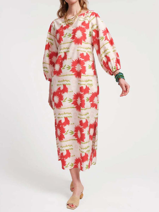 Printed Long Sleeve Slit Hem Dress