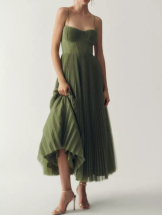 Pleated Tulle Midi Dress