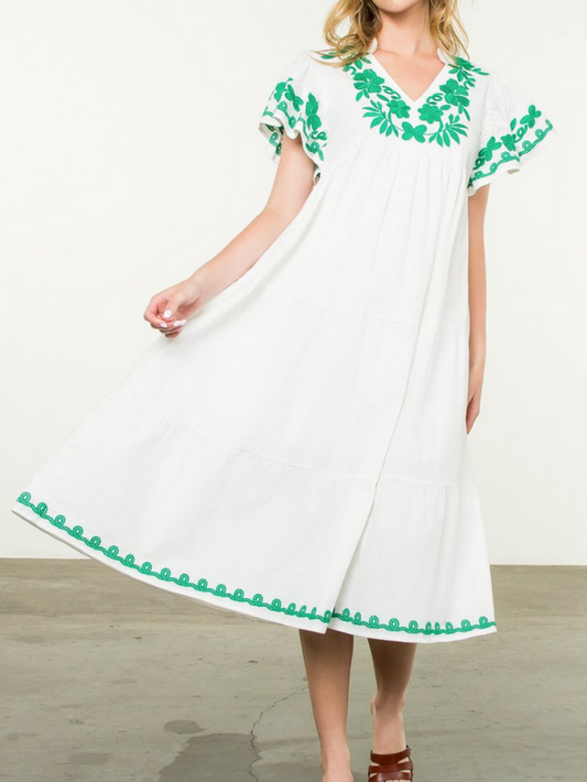 Maria Embroidered Midi Dress