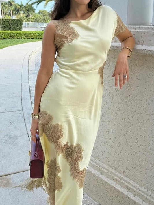 Satin Lace Maxi Dress