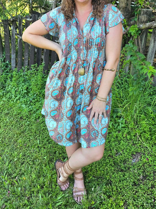 Lotus Cotton Mini Dress With Frill Sleeve