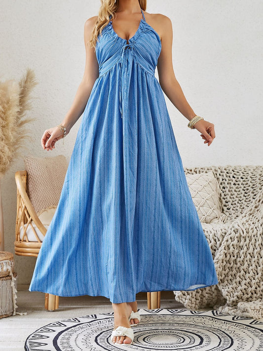 Bohemian Halter Blue Maxi Dress