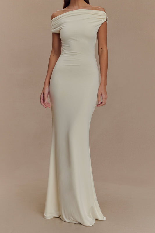 Ivory Slinky Maxi Dress With Hardware
