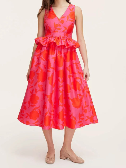 Classic Rose Peplum Midi Dress