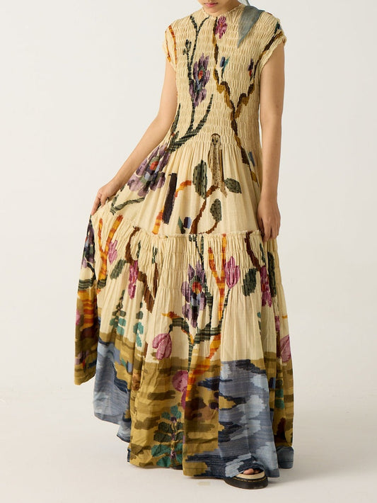 Pleated Print Maxi Dress