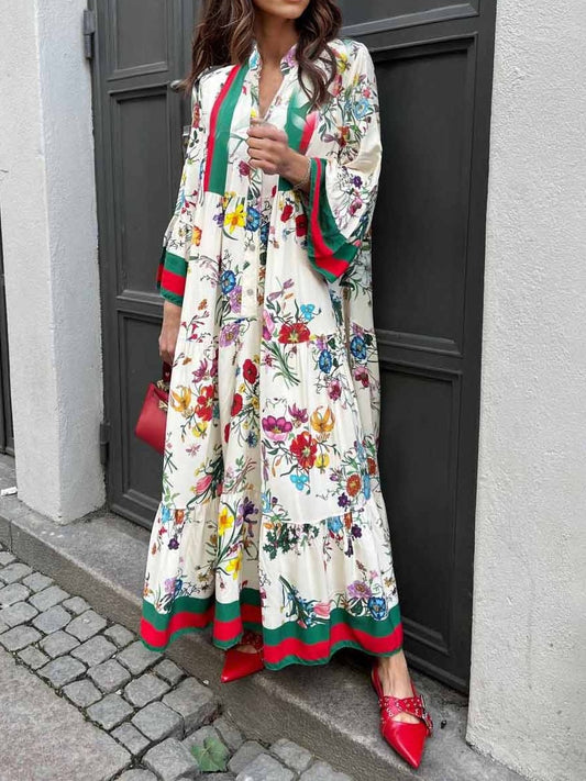 Resort Floral Print Bell Sleeve Maxi Dress