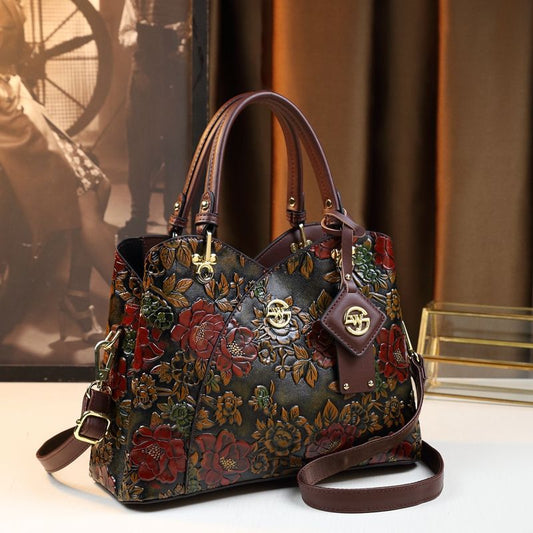 Vintage Floral PU Leather Handbag