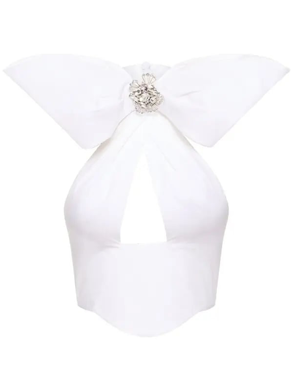 Embellished Cotton Bow Halter Top