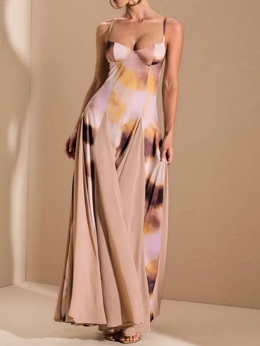 Multi-Color Ombre Purple Print Patchwork Dress