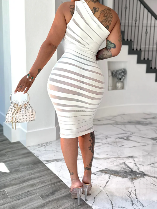 One Shoulder Mesh Patchwork Sexy Dress