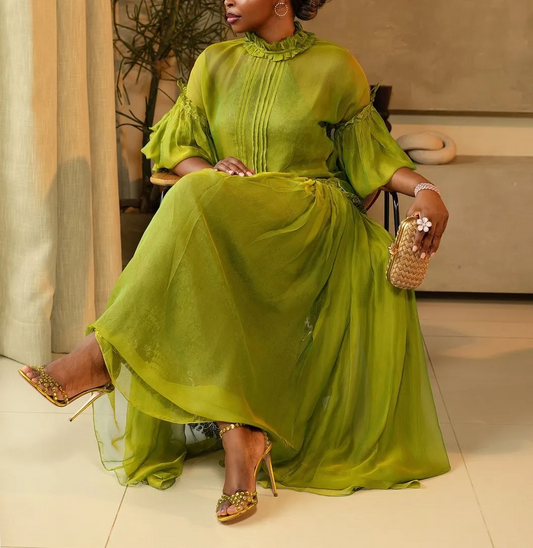Elegant Tulle Long Sleeve Maxi Dress