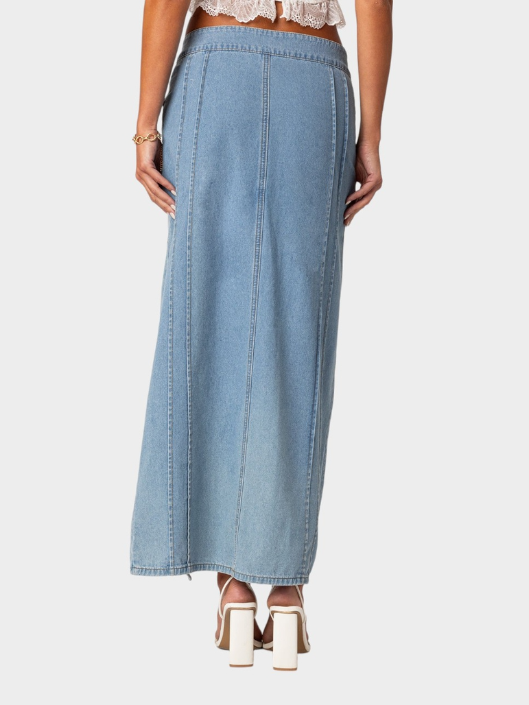 Denim Ruffled High Split Skirt