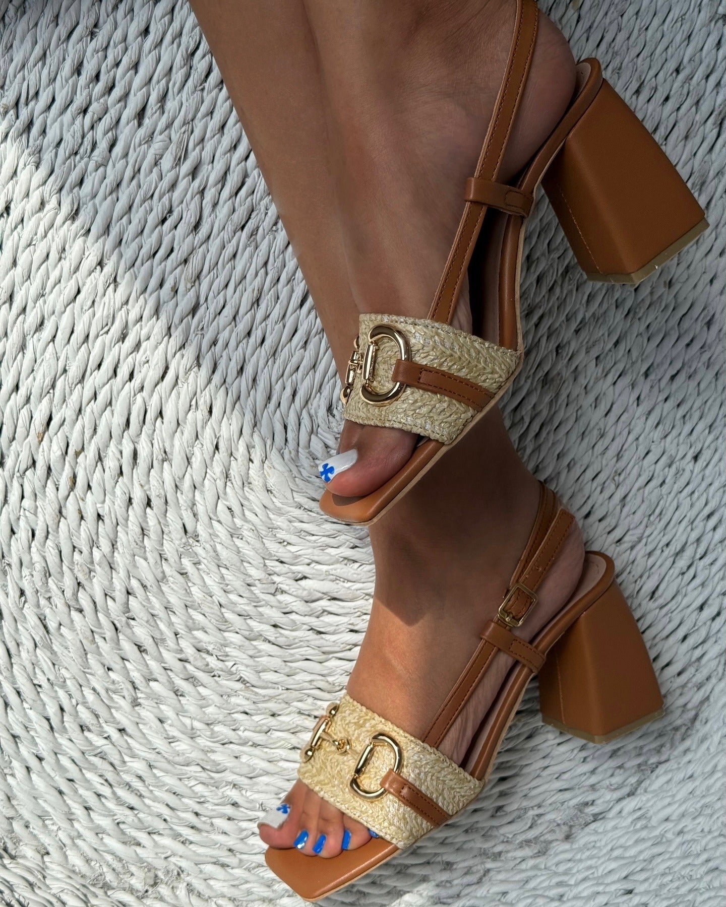 Metallic Accessories Braided Thick Heel Pumps