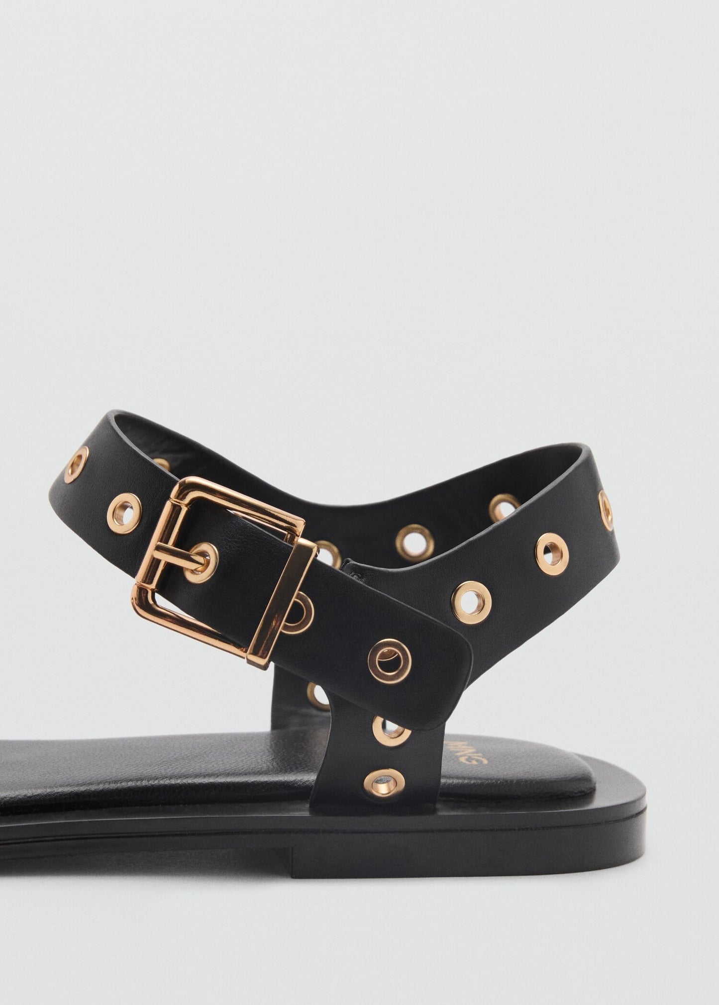 Perforated-Eye Metal-Buckle Flat Sandals