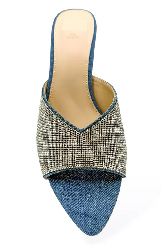 Embellished Mid High Heels - Denim