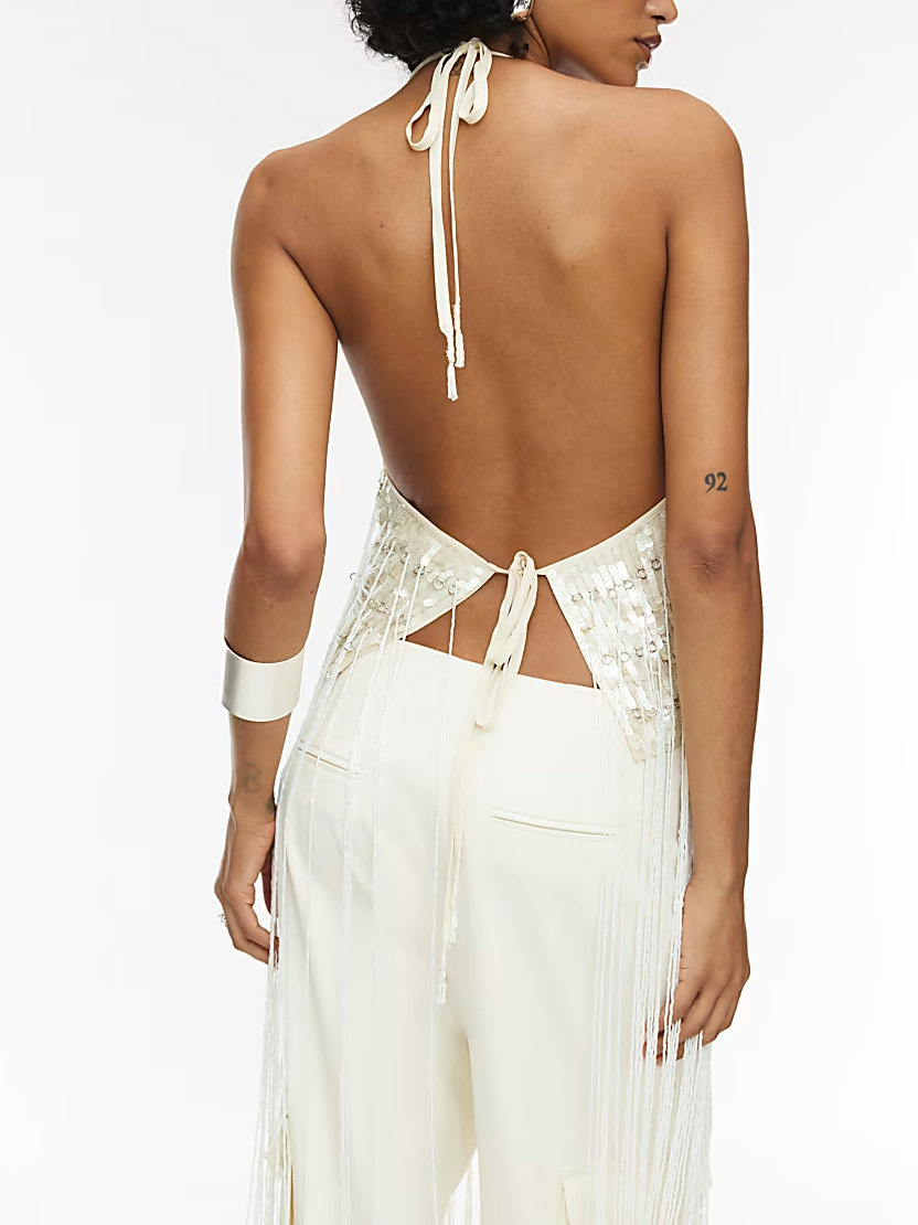 Fringe Sequin Halterneck Top