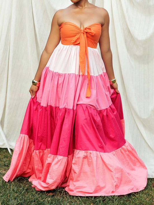 Color Block Strapless Maxi Dress