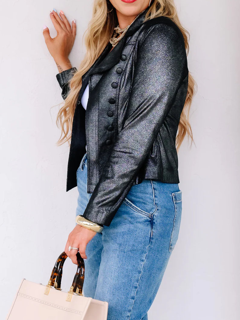 Black Metallic Long Sleeve Jacket