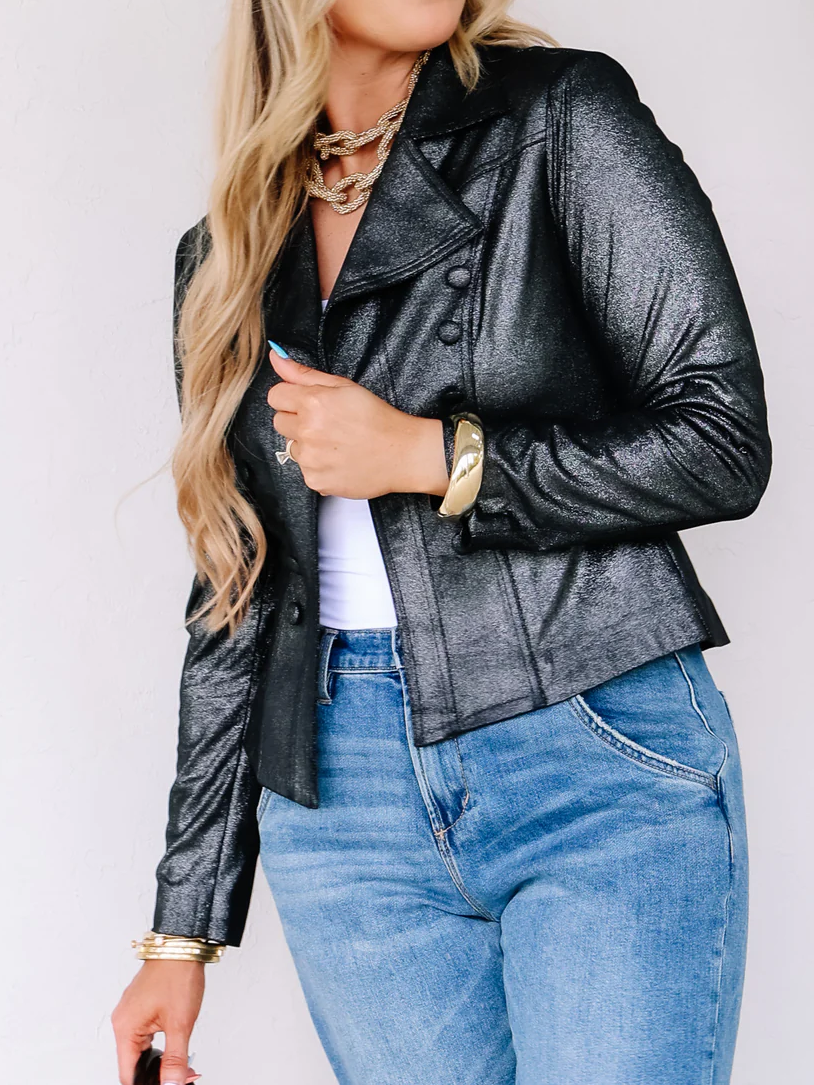 Black Metallic Long Sleeve Jacket