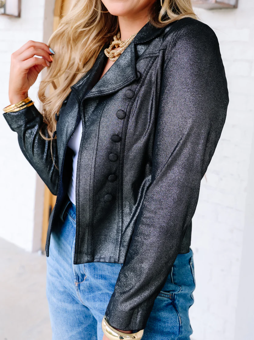Black Metallic Long Sleeve Jacket