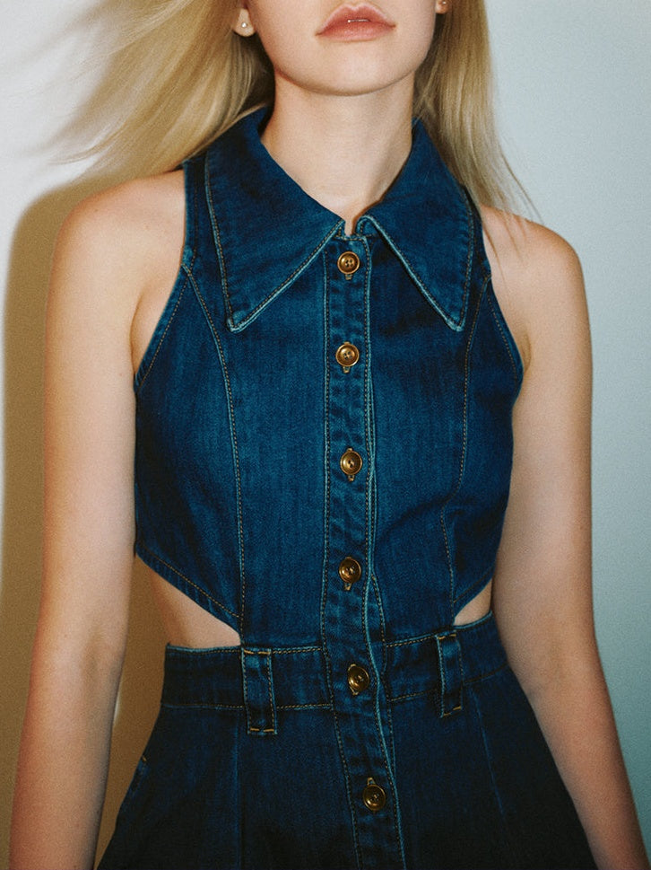 Cut-Out Sleeveless Denim Dress