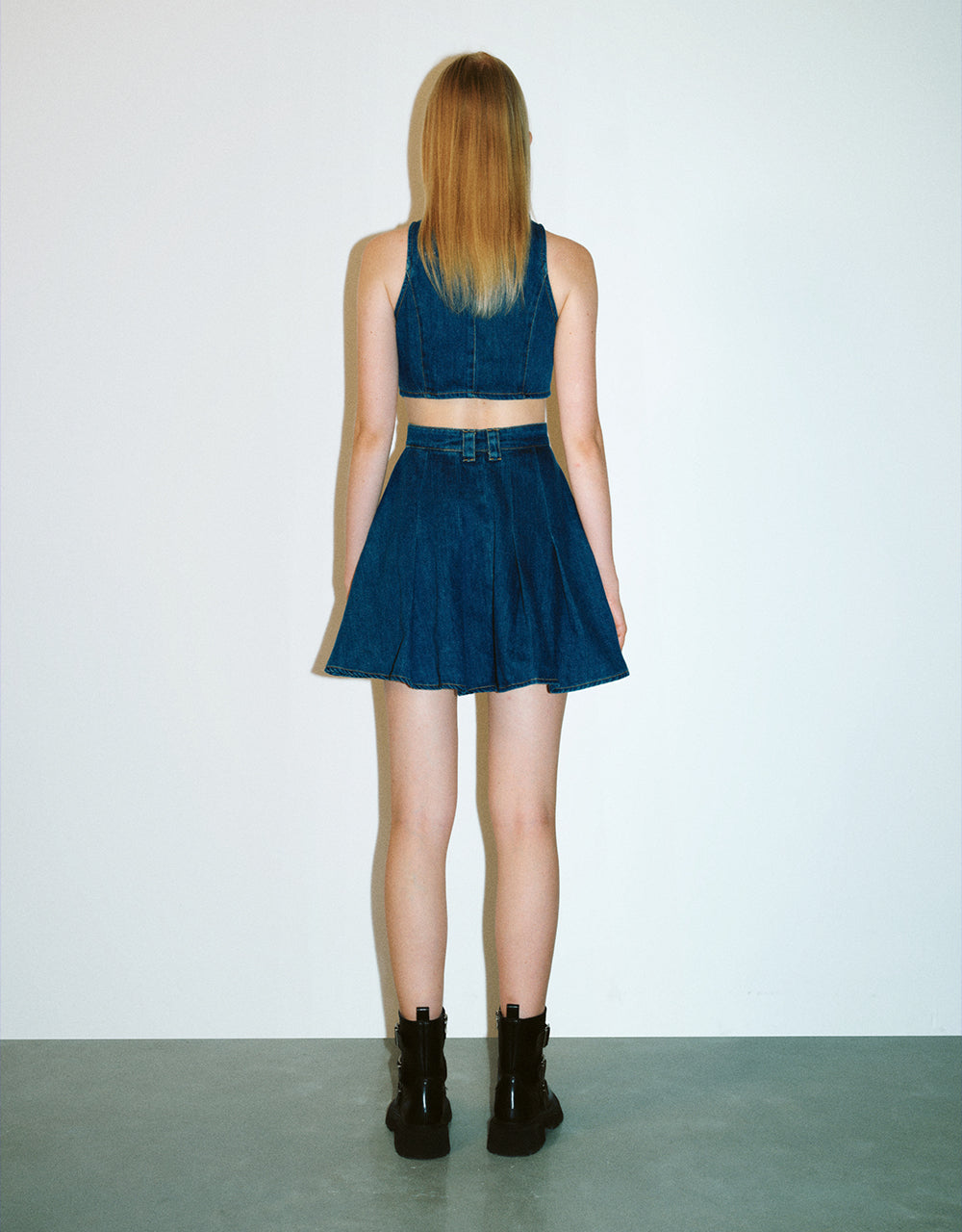 Cut-Out Sleeveless Denim Dress