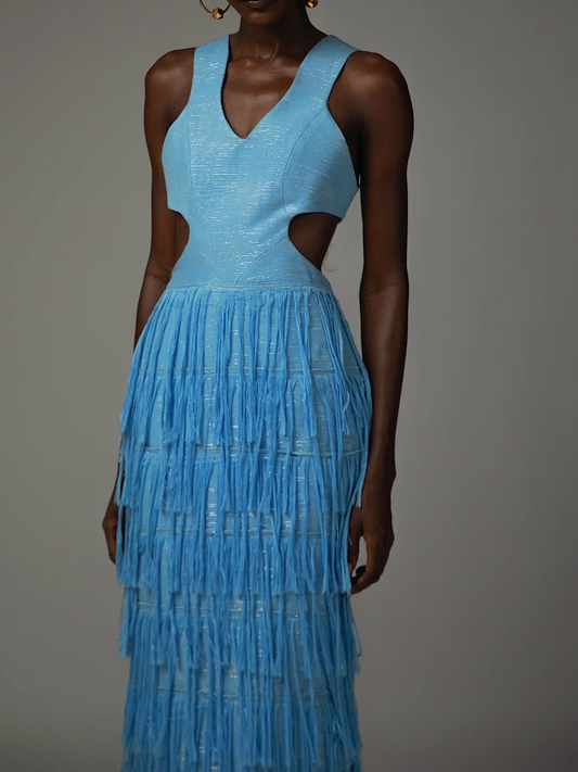 Hanging Yarn Deep Neckline Dress