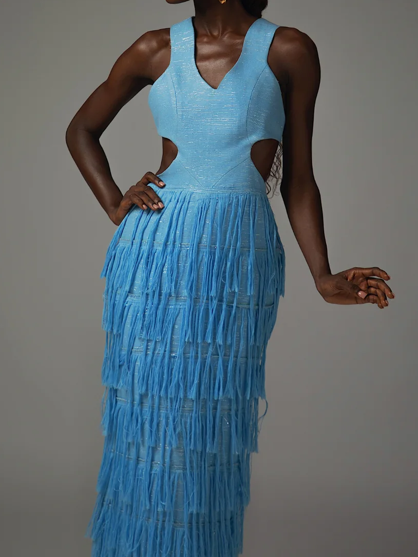 Hanging Yarn Deep Neckline Dress