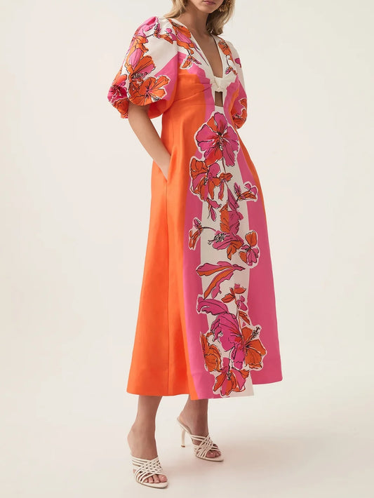 Deep V-neckline Knotted Midi Dress