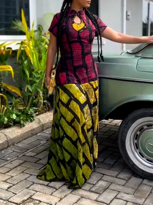 Print High Neck Maxi Dress