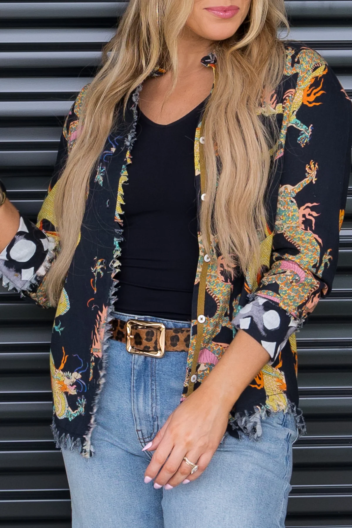 Breathing Fire Black Short Sleeve Blouse