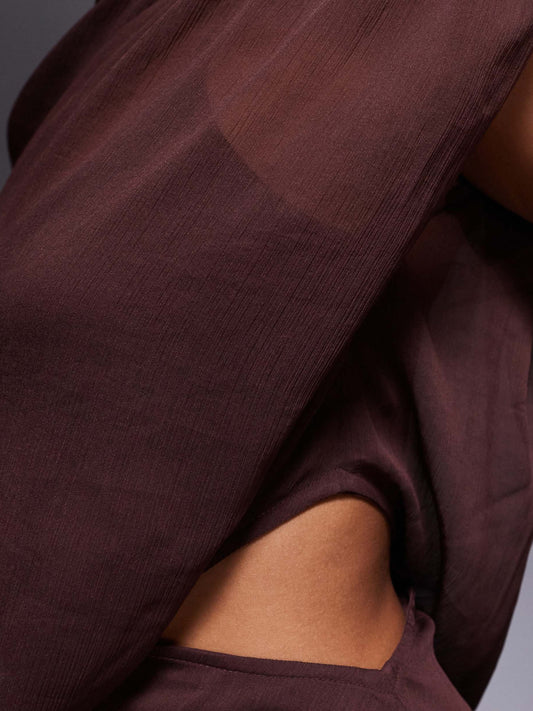 Asymmetric Mini Dress With Cut Out In Chocolate