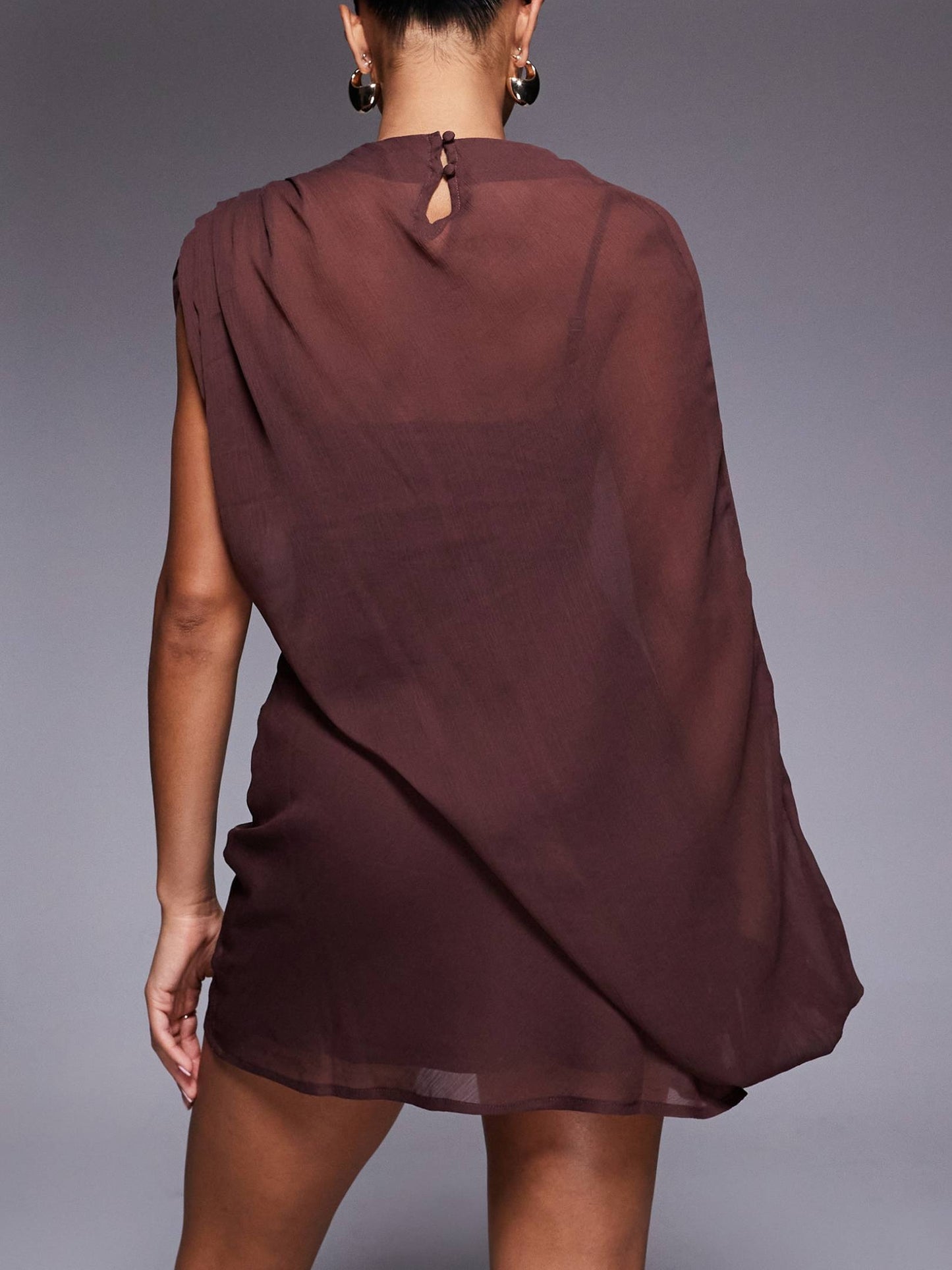 Asymmetric Mini Dress With Cut Out In Chocolate