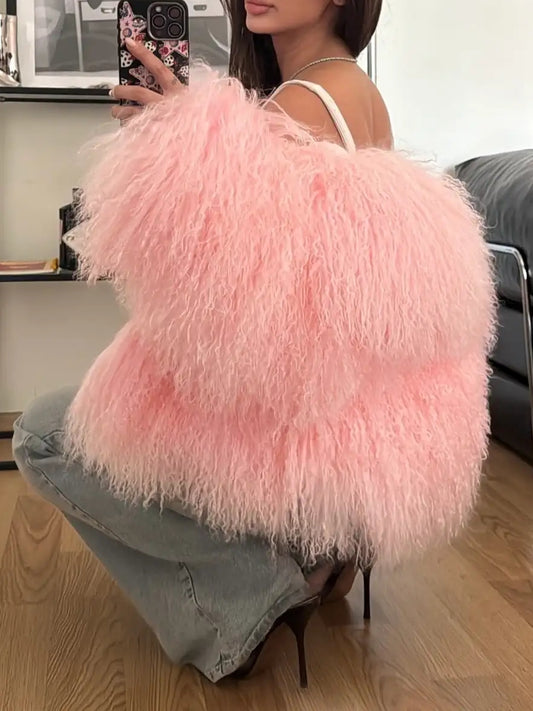 Women's Real Fur Cozy Shaggy Shearling Coat