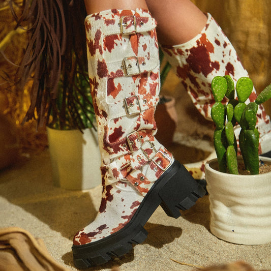 Adjustable Buckles Chunky Heel Platform Boots