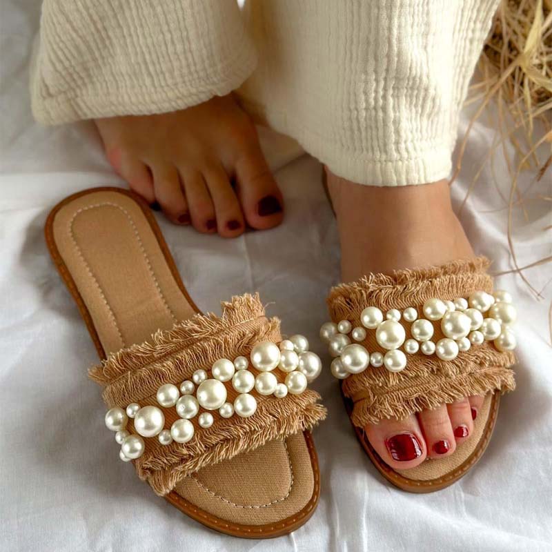 Pearl Detail Flat Slippers