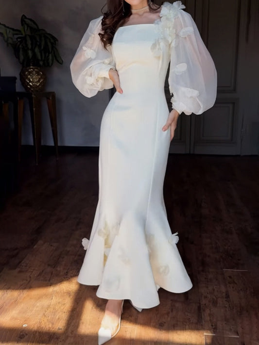 Square Collar 3D Flower Mermaid Dress