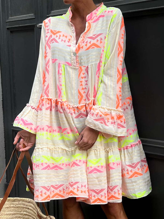 Printed Long Sleeve Loose Dress