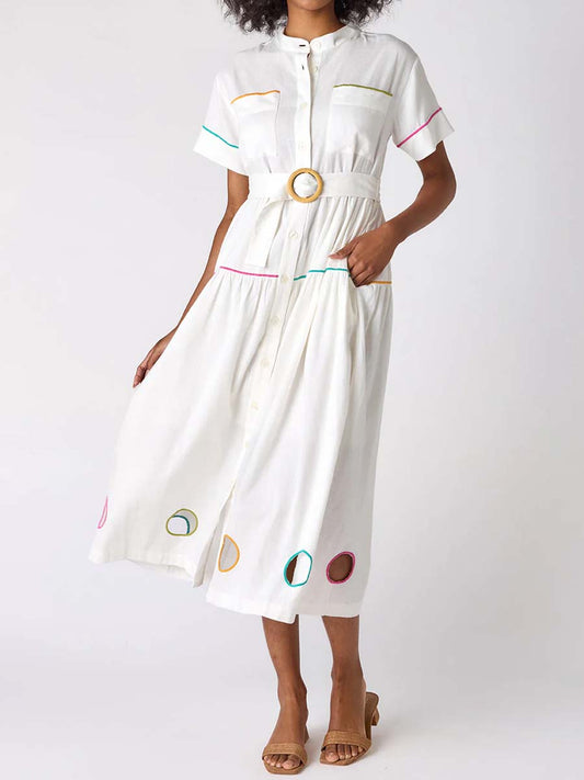 Embroidered Cutout Belted Maxi Dress