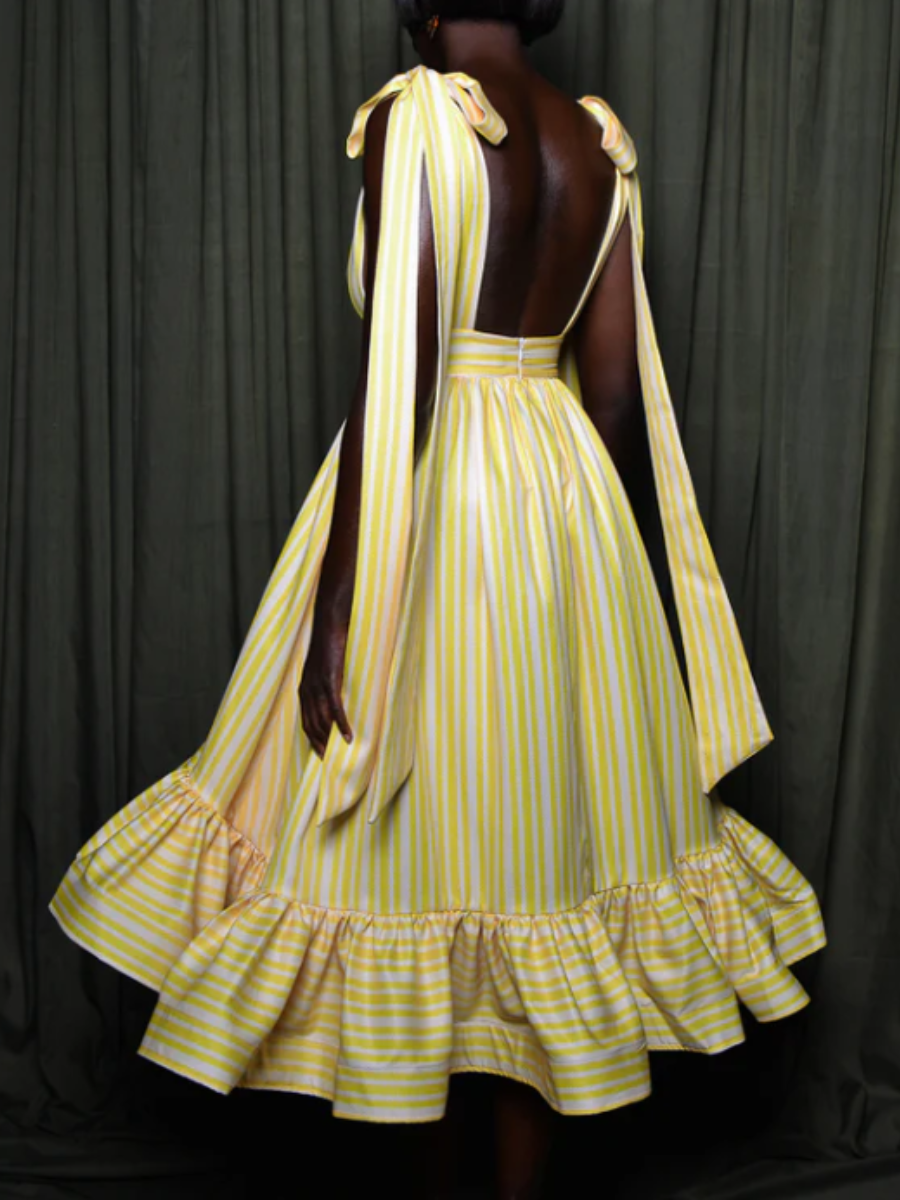 Backless Shouldered Ruffle Dress