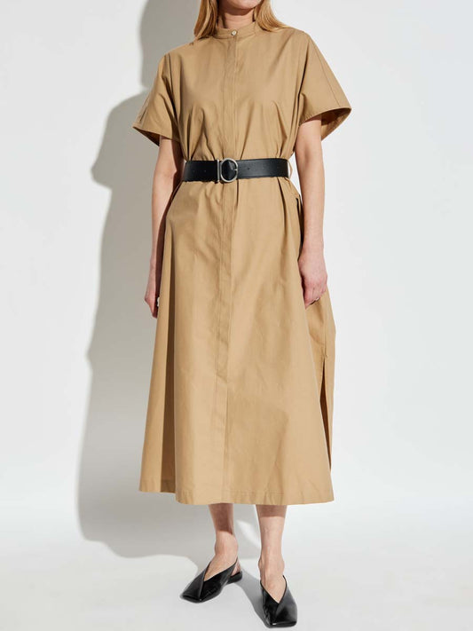 Short Sleeve Slit Hem Midi Dress