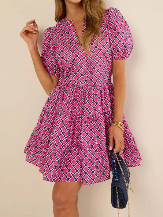 Printed V-neck Tiered Dress