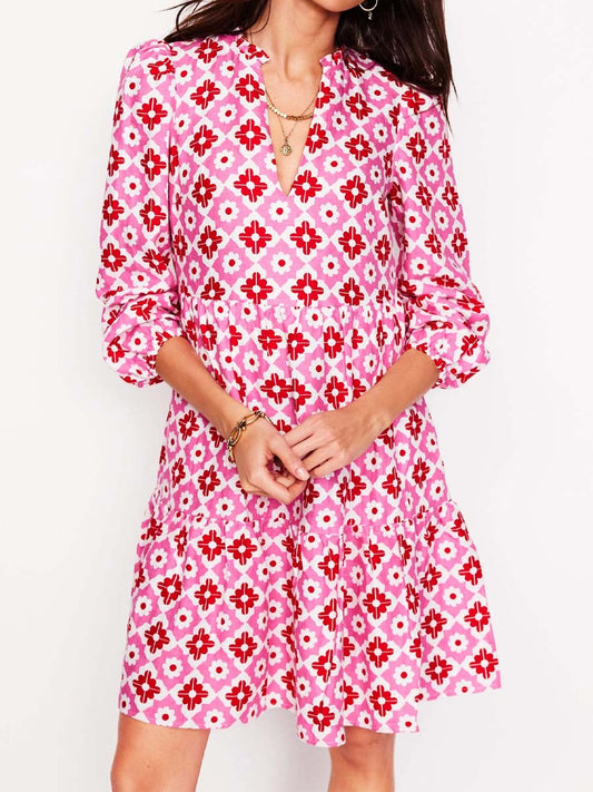 Split Neck Printed Long Sleeve Dress