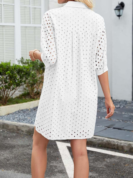 Eyelet Hollow Out Shirt Dress