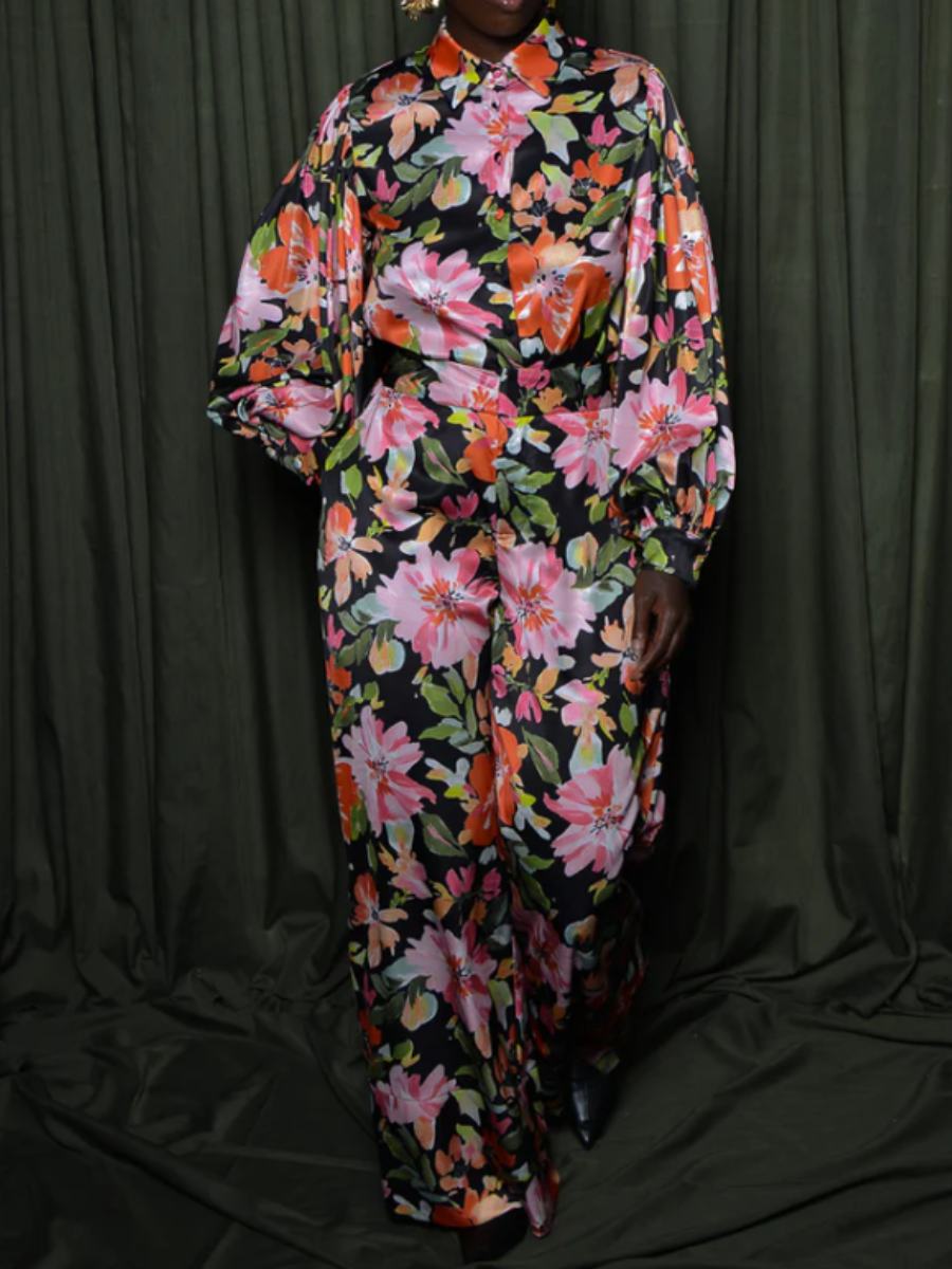 Printed Backless Shirt Suit