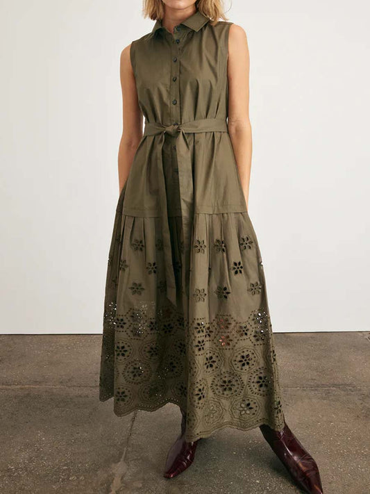 Embroidered Cutout Sleeveless Dress